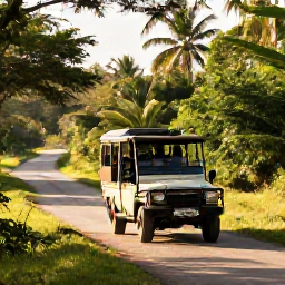 Caribbean Holidays, Jamaica Safari Holidays, Open-top safari vehicle travelling through lush Jamaican countryside in warm February sunshine