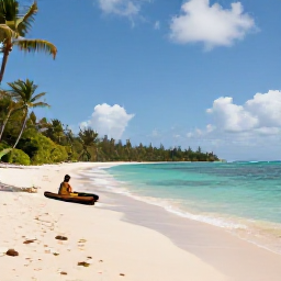 Caribbean Holidays, Jamaica Safari Holidays, Visitors enjoying a peaceful Jamaican beach after a countryside safari, with clear turquoise water and palm trees