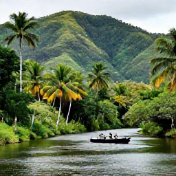 Caribbean Holidays, Jamaica Safari Holidays, Visitors enjoying a peaceful Jamaican river safari surrounded by palm trees and verdant hills