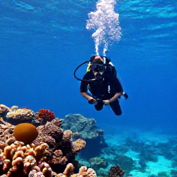Caribbean Holidays, Jamaica Scuba Diving, A scuba diver exploring a colourful coral reef in clear turquoise water off the coast of Jamaica in June