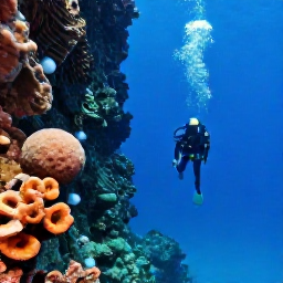 Caribbean Holidays, Jamaica Scuba Diving, Divers descending beside a dramatic underwater wall near Negril, Jamaica, with colourful sponges and tropical fish