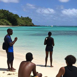 Caribbean Holidays, Jamaica Scuba Diving, Friendly Jamaican dive instructor briefing holidaymakers beside a tropical beach before a dive