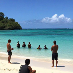 Caribbean Holidays, Jamaica Scuba Diving, Friendly Jamaican dive instructor briefing holidaymakers beside a tropical beach before a scuba excursion