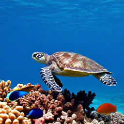 Caribbean Holidays, Jamaica Scuba Diving, Jamaican coral reef with sea turtle, colourful reef fish and soft corals in brilliant blue water