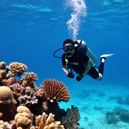 Caribbean Holidays, Jamaica Scuba Diving, Scuba diver exploring a colourful coral reef in clear turquoise Jamaican water during September
