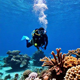 Caribbean Holidays, Jamaica Scuba Diving, Scuba diver exploring a colourful Jamaican coral reef in clear tropical water during August