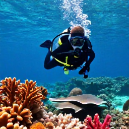Caribbean Holidays, Jamaica Scuba Diving, Scuba diver exploring a colourful Jamaican coral reef in clear turquoise water during April