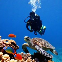 Caribbean Holidays, Jamaica Scuba Diving, Scuba diver photographing colourful reef fish, coral and sea turtles in Jamaica