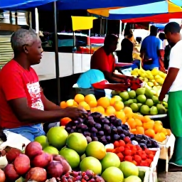 Caribbean Holidays, Jamaica September, Colourful Jamaican street market with fresh fruit, spices and friendly local traders, bright Caribbean atmosphere