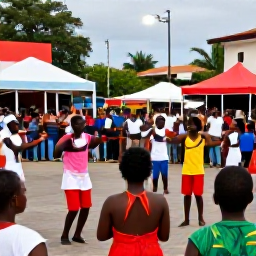 Caribbean Holidays, Jamaica September Holidays, Colourful Jamaican cultural celebration in a town square during September, with local music, dancers and welcoming crowds