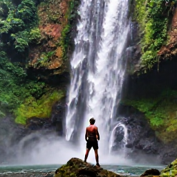 Caribbean Holidays, Jamaica Solo Holidays, Jamaican landscape with Dunn's River Falls, lush tropical greenery and a solo traveller climbing the falls with a guide