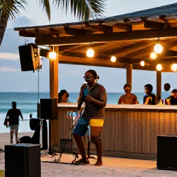 Caribbean Holidays, Jamaica Solo Holidays, Solo traveller enjoying live reggae music at a relaxed Jamaican beach bar in the evening