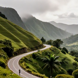Caribbean Holidays, Jamaica Solo Holidays, Solo traveller exploring the Blue Mountains in Jamaica, lush green slopes, winding road and misty tropical scenery