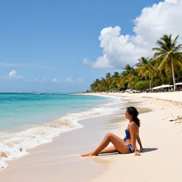 Caribbean Holidays, Jamaica Solo Holidays, Solo traveller relaxing on a bright Jamaican beach in July, clear turquoise water, palm trees and a relaxed Caribbean atmosphere
