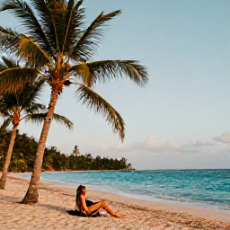 Caribbean Holidays, Jamaica Solo Holidays, Solo traveller relaxing on a quiet Jamaican beach in November, turquoise sea, palm trees and warm evening light