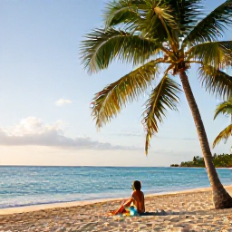 Caribbean Holidays, Jamaica Solo Holidays, Solo traveller relaxing on a quiet Jamaican beach in September, turquoise sea, palm trees and warm morning light