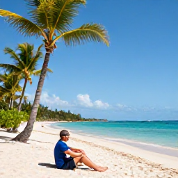 Caribbean Holidays, Jamaica Solo Holidays, Solo traveller relaxing on a sunny Jamaican beach in August, turquoise sea, palm trees and a welcoming atmosphere