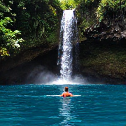 Caribbean Holidays, Jamaica Solo Holidays, Solo traveller swimming in the Blue Hole near Ocho Rios, lush green forest, waterfalls and clear blue water