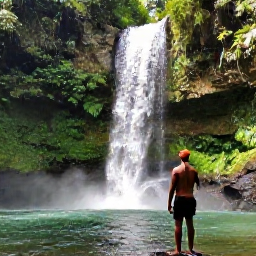 Caribbean Holidays, Jamaica Solo Holidays, Solo visitor exploring Dunn's River Falls in Jamaica with a local guide, lush green forest, flowing water and September sunshine
