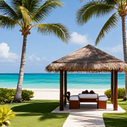 Caribbean Holidays, Jamaica Spa Breaks, Relaxing Jamaican spa resort in June, with palm trees, turquoise sea and a peaceful treatment pavilion