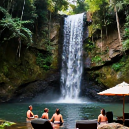 Caribbean Holidays, Jamaica Spa Breaks, Scenic Jamaican waterfall surrounded by lush forest with visitors enjoying a peaceful excursion