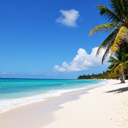 Caribbean Holidays, Jamaica Tours, Bright Jamaican coastline in March with turquoise water, white sand and green palm trees under a clear blue sky