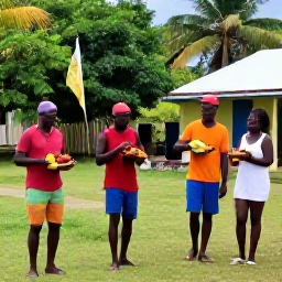 Caribbean Holidays, Jamaica Walking Holidays, A friendly Jamaican village scene with walkers enjoying jerk chicken, fresh tropical fruit and local music after a hike