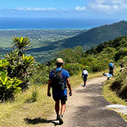 Caribbean Holidays, Jamaica Walking Holidays, A guided hiker on a mountain path in the Blue Mountains of Jamaica, overlooking forested valleys and distant coastline