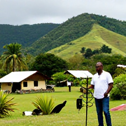 Caribbean Holidays, Jamaica Walking Holidays, A local Jamaican guide chatting with walkers in a small village surrounded by tropical gardens and green hills