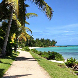 Caribbean Holidays, Jamaica Walking Holidays, A quiet Jamaican coastal walking path beside turquoise sea, palms and a small sandy cove in warm June sunshine