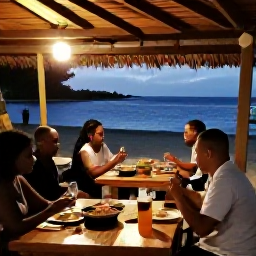 Caribbean Holidays, Jamaica Walking Holidays, A relaxed evening after a Jamaican walk, with travellers enjoying local food at a simple open-air restaurant near the coast