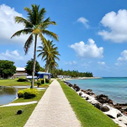 Caribbean Holidays, Jamaica Walking Holidays, A scenic Jamaican coastal path beside turquoise water, palm trees and a small fishing village