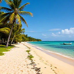 Caribbean Holidays, Jamaica Walking Holidays, A scenic Jamaican coastal walking path beside turquoise water, golden sand, palm trees and small fishing boats