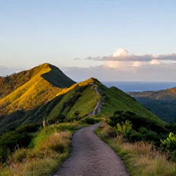 Caribbean Holidays, Jamaica Walking Holidays, A scenic walking trail through Jamaica's Blue Mountains at sunrise, with lush green hills and distant Caribbean views
