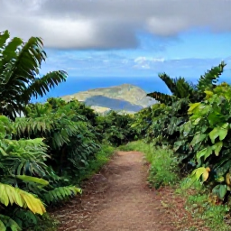 Caribbean Holidays, Jamaica Walking Holidays, A scenic walking trail through Jamaica's Blue Mountains with coffee plants and distant sea views