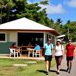 Caribbean Holidays, Jamaica Walking Holidays, Friendly walkers relaxing at a Jamaican roadside caf&eacute; after a countryside hike
