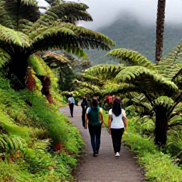 Caribbean Holidays, Jamaica Walking Holidays, Walkers following a peaceful forest path in the Blue Mountains of Jamaica, surrounded by ferns, trees and misty green slopes