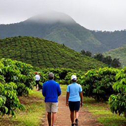 Caribbean Holidays, Jamaica Walking Holidays, Walkers following a shaded trail through Jamaica's Blue Mountains in October, with coffee plantations and misty green hills