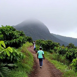 Caribbean Holidays, Jamaica Walking Holidays, Walkers following a well-marked trail through the Blue Mountains of Jamaica, with coffee plants, misty peaks and tropical forest