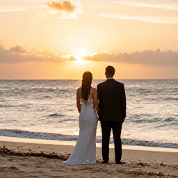 Caribbean Holidays, Jamaica Weddings August, Bride and groom watching the sunset over the Caribbean Sea from a Jamaican beach