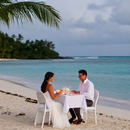 Caribbean Holidays, Jamaica Weddings, Newly married couple enjoying a candlelit dinner beside the Caribbean Sea at a Jamaican resort