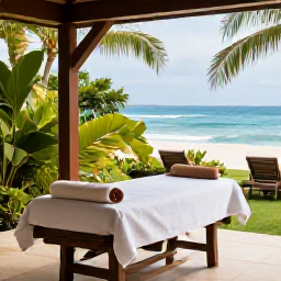 Caribbean Holidays, Jamaica Wellness Break, Jamaican spa treatment in an open-air garden overlooking the sea, with tropical greenery and a relaxed atmosphere