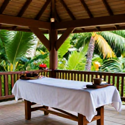 Caribbean Holidays, Jamaica Wellness, Jamaican spa treatment in an open-air pavilion surrounded by tropical greenery, candles, natural wood and a calm holiday setting