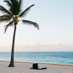 Caribbean Holidays, Jamaica Wellness, Relaxed traveller enjoying a quiet Jamaican beach in July, turquoise sea, soft morning light, palm trees