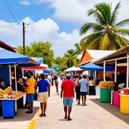 Caribbean Holidays, January Adults Only, Colourful Dominican Republic market street with local food, music and friendly people, tropical daytime scene suitable for a holiday travel article