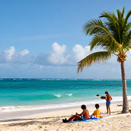 Caribbean Holidays, January Adventures, A bright January morning on a Dominican Republic beach, with turquoise water, palm trees and travellers preparing for an active day