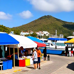 Caribbean Holidays, January Adventures, A friendly local market and colourful waterfront in Kingstown, Saint Vincent, with visitors exploring shops and boats in the harbour