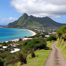 Caribbean Holidays, January Adventures, A panoramic January view of Saint Kitts, with green volcanic mountains, bright Caribbean sea and a small coastal trail