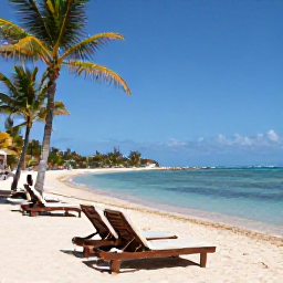 Caribbean Holidays, January Adventures, A relaxed Cura&ccedil;ao beach with sun loungers, palm trees and calm clear water, showing an active holiday balanced with relaxation