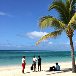 Caribbean Holidays, January Adventures, A sunny Dominican Republic coastline in January, with turquoise sea, palm trees and a small group of travellers preparing for outdoor adventures